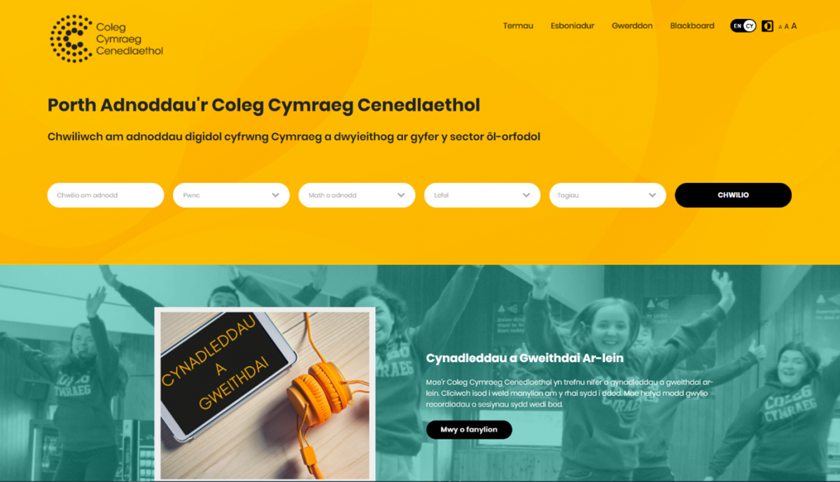 Home page of the Coleg Cymraeg Cenedlaethol
