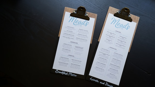 A pair of menus showing optionality